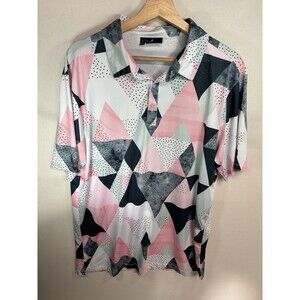 Yatta Golf Men's Size L Performance Frosty Pink Geometric Polo Golf Shirt L